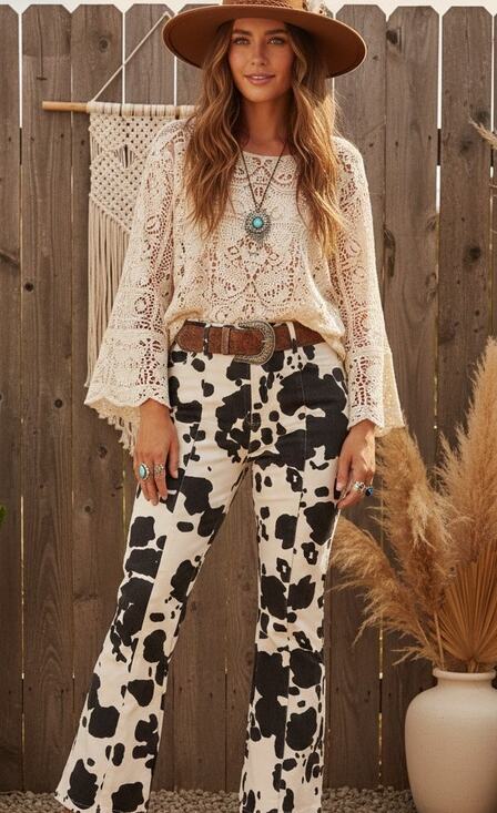 En Saison Denim - En Saison Anthropologie Cow Print High Waisted Flare Jeans